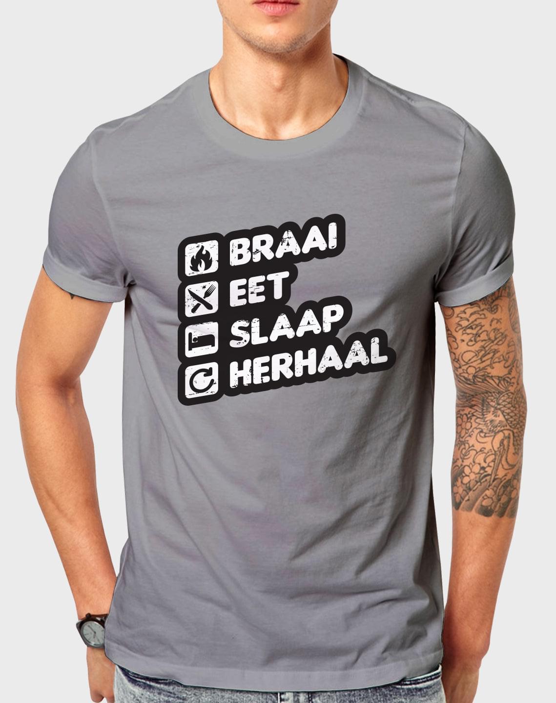 Idees Vol Vrees® Braai Eet Slaap Herhaal Men's T-shirt
